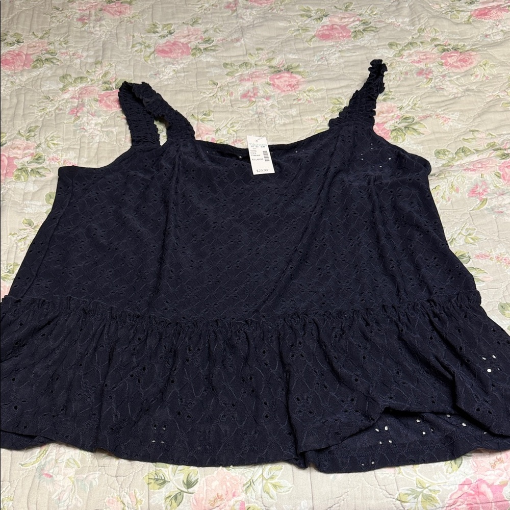 Maurices Navy Eyelet Ruffle Blouse